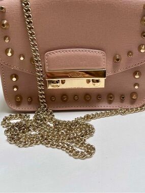Furla Blush Pink Studded Crossbody with Gold Hardware